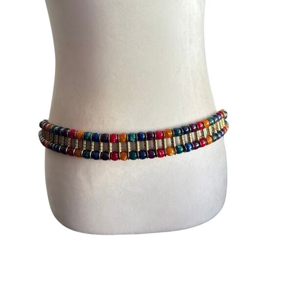 Unique Vintage Muli Color Beaded Belt With Gold Tone Hardware - Picture 5 of 7